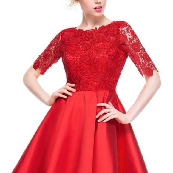 Dresses & Skirts - Red Lace and Satin Dress